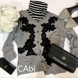 CAbi embroidered gray & black button front cardi L